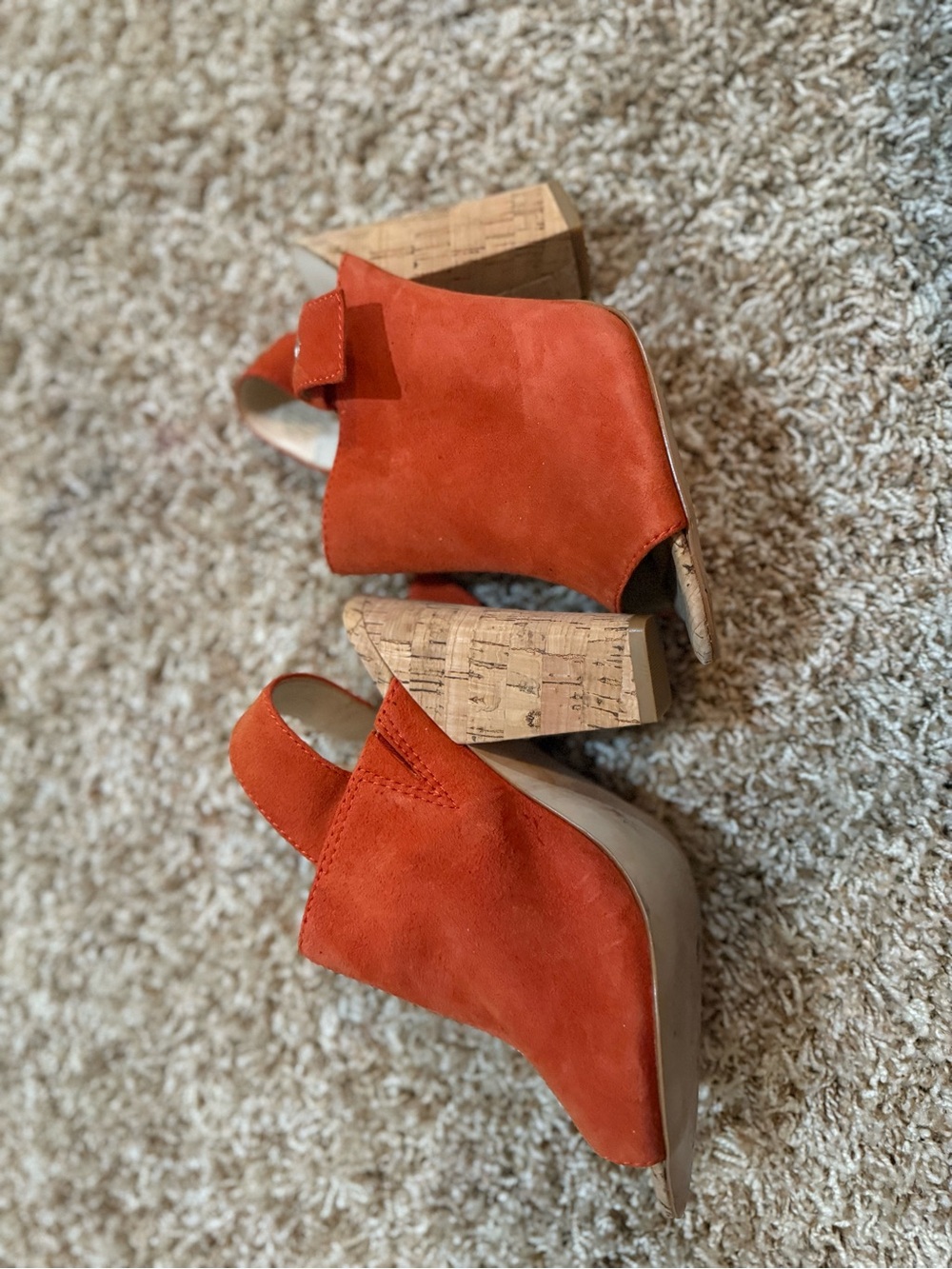 Nine West Orange Suede Cork Block Heel Mules/heels🧡